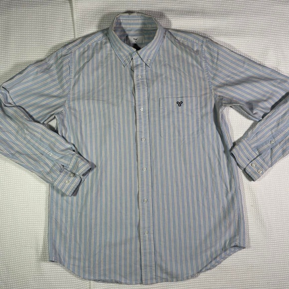 Sweaters - Women's Aritzia TNA blue and beige striped button-up shirt in size S
